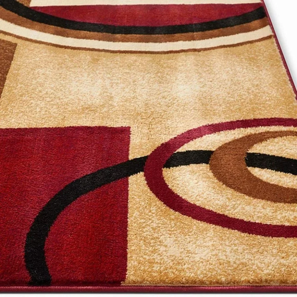 Deco Rings Red Geometric Modern Casual Area Rug